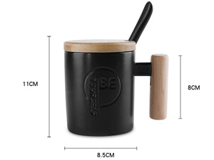 Ceramic Mug Wooden Handgrip Lid Cups