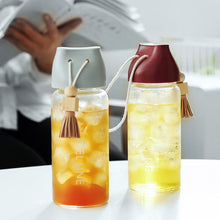 Load image into Gallery viewer, Wooden Ball Fringed Glass Water Bottles