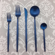 Load image into Gallery viewer, Colorful Matte Blue Rainbow Dinnerware 30pcs Cutlery Set