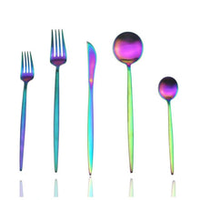 Load image into Gallery viewer, Colorful Matte Blue Rainbow Dinnerware 30pcs Cutlery Set