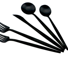 Load image into Gallery viewer, Matte Black-Gold 5pcs Dinnerware Set