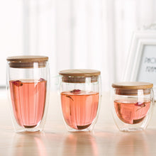 Load image into Gallery viewer, Heat Resistant Double Wall Tea Mugs with Bamboo Cover