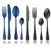 Load image into Gallery viewer, Elegant Blue Black Stainless Steel 24pcs Cutlery Set
