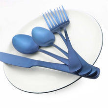 Load image into Gallery viewer, Rainbow Blue Black Stainless Steel 24pcs Cutlery Set