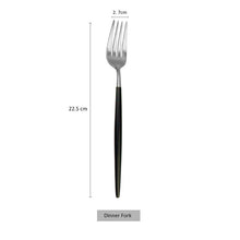 Load image into Gallery viewer, Black Silver Plate Dinner Dessert Fork Spoon Knife Set