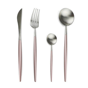 Black Silver Plate Dinner Dessert Fork Spoon Knife Set
