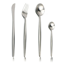 Load image into Gallery viewer, Silver Matte Stainless Steel Flatware Cutlery Dinner Set