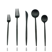 Load image into Gallery viewer, Matte Black-Gold 5pcs Dinnerware Set