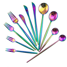 Load image into Gallery viewer, Luxury Black Rainbow Dinnerware Tableware Set Stainless Steel